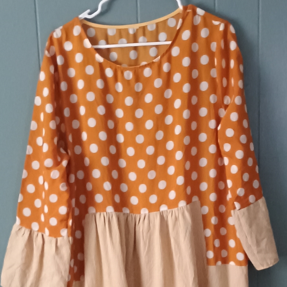 Elegant Long Sleeve Polka Dot Dress - Yellow and Cream